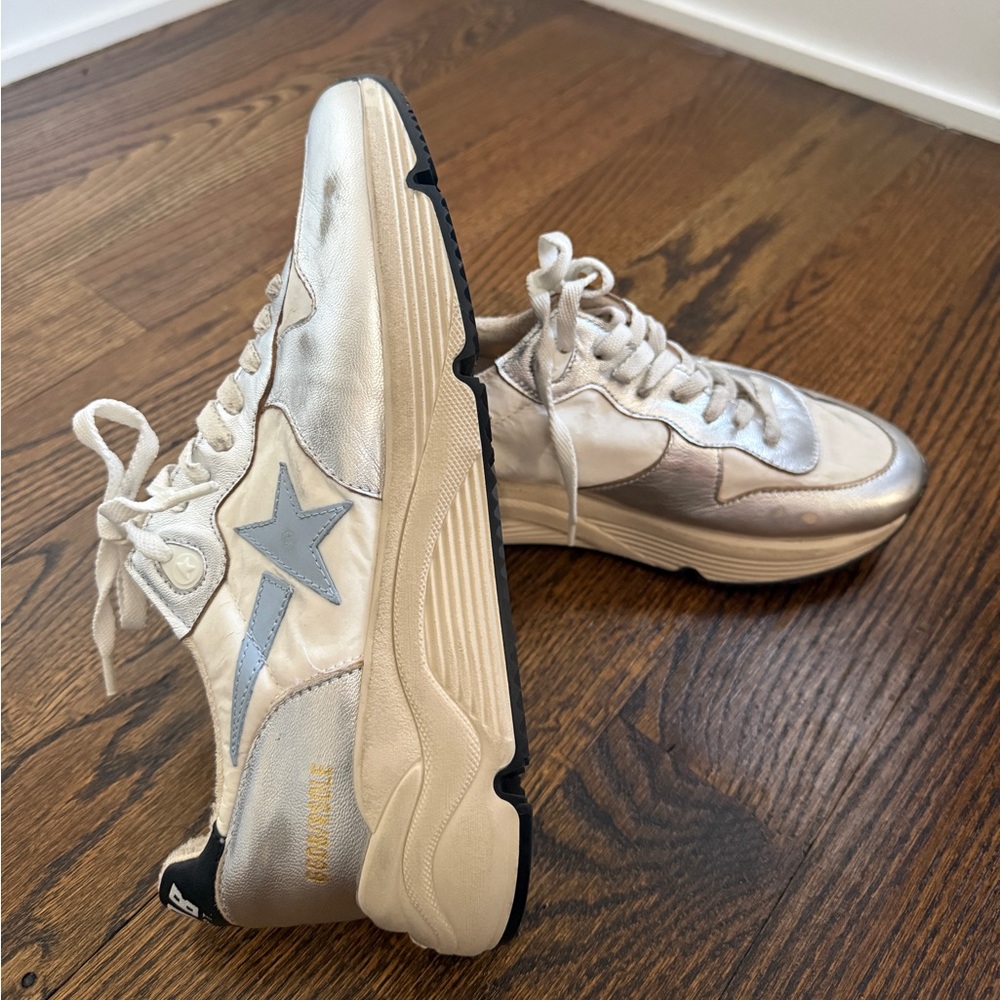 Golden Goose Silver and Cream Sneakers running sole metallic sneaker sz 40 - Picture 5 of 13